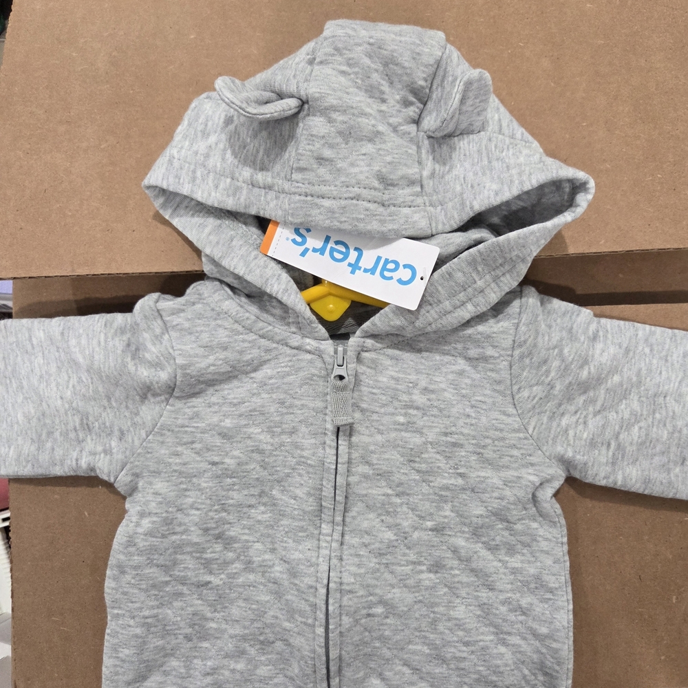 NWT Carter's Quilted Hooded Jumpsuit With Ears / Size 12 Months